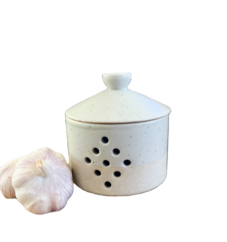 White Garlic Keeper Ceramic Garlic Storage