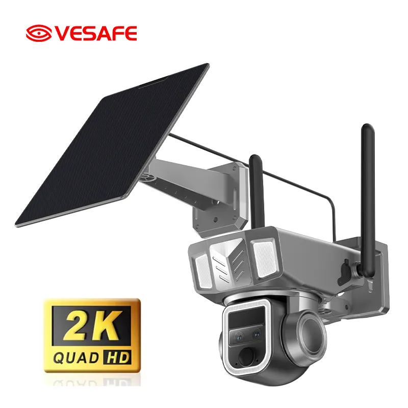 VESAFE visione notturna doppia lente impermeabile Sim Card 4mp Ptz 20x Zoom 2k 4g ad energia solare Wifi telecamere per esterni Cctv