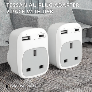 <span class=keywords><strong>TESSAN</strong></span> Adaptateur de prise 2-en-1 Royaume-Uni vers Australie/Nouvelle-Zélande avec 2 ports USB et mise à la terre pour les voyages - Product Image 2
