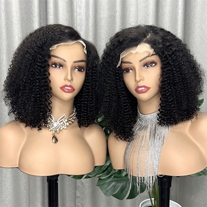 Peluca de Cabello Humano Rizado Kinky Mediano, Negra, con Frente de Encaje Brasileño, Modelo Gold Bell 81, Grado 12A, HD Transparente, 250% de Densidad - Product Image 3