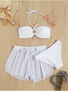 Été Sexy Extreme Micro Nouveau Bikini et Couvre-maillot <span class=keywords><strong>de</strong></span> <span class=keywords><strong>bain</strong></span> trois pièces en maille blanche Hollow Out - Product Image 3