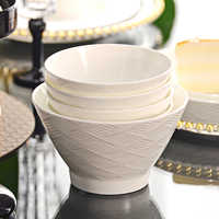 Nouvelle soupière en céramique de porcelaine blanche pure, grande, gaufrée, pour riz et nouilles, compatible micro-ondes