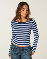 Pull court en maille côtelée rayée à épaules dénudées pour femme, avec manches longues et poignets évasés, coupe ajustée, idéal pour le quotidien