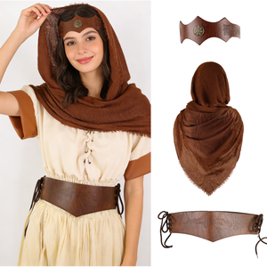 Conjunto de Accesorios de Disfraz Vikingo Medieval - Diadema Celta, Bufanda con Capucha Marrón y Cinturón de Cuero para Cosplay Renacentista LARP - Product Image 3