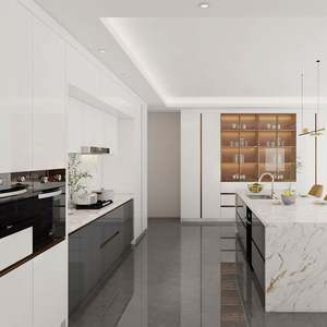 Mueble de Cocina Moderno Estilo Europeo con Acabado Brillante, Construcción de Madera Contrachapada, Protector Contra Salpicaduras Impermeable para Apartamento - Product Image 1