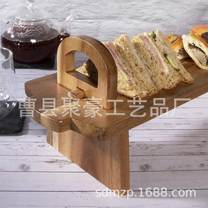 Plateau de service en bois d'acacia Juhao Crafts 33x33x2cm, double poignée, style occidental, pour présenter steak, gâteau, pain - Product Image 4
