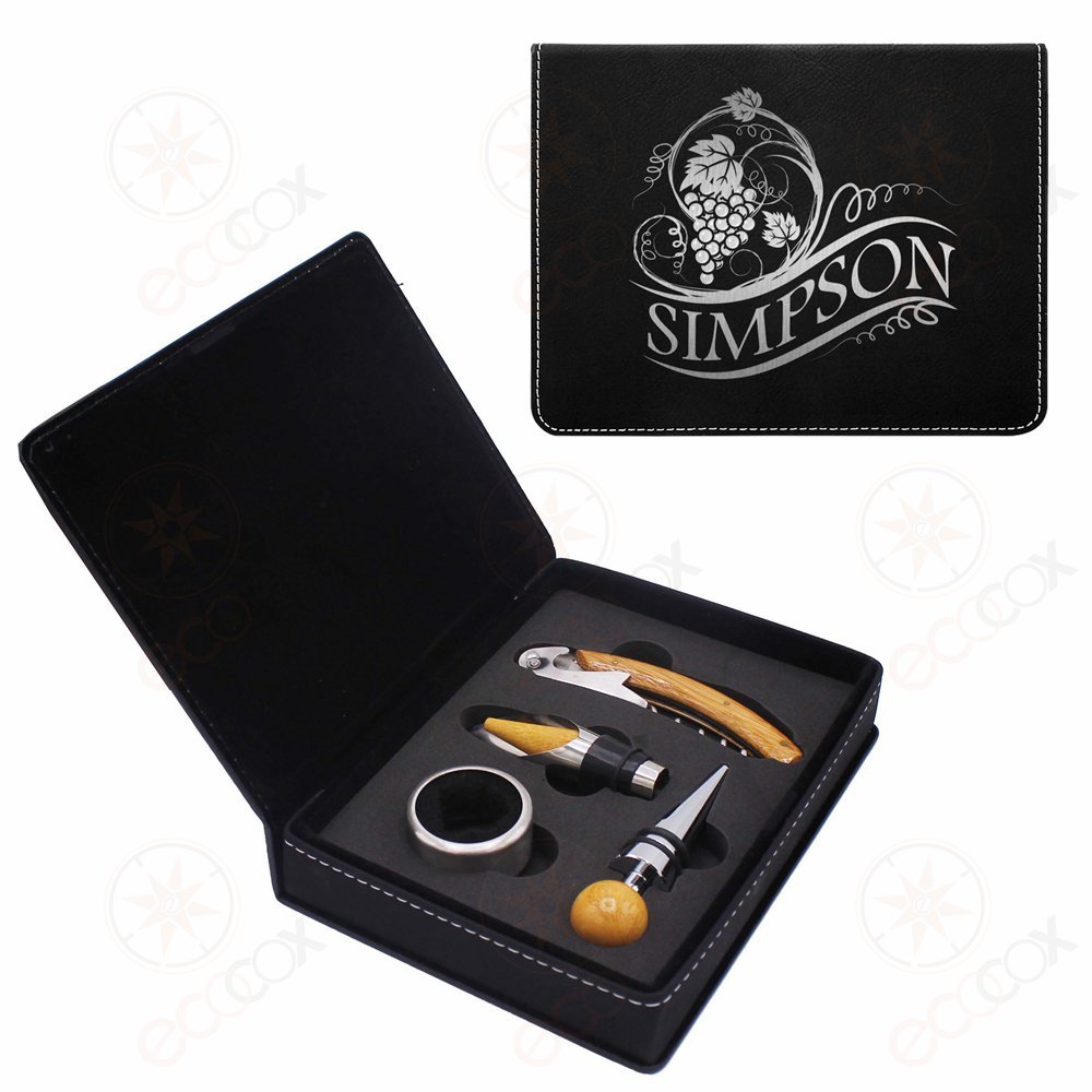 Personalized Wine Tool Set Gift 4 Pcs for Couple Wine Case with Opener Pourer Set Handy Size Wine Accessories Set Groomsmen Gift