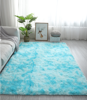 Ciel Bleu Long Cheveux Moelleux Tapis Salon Doux Shaggy Tapis Avec Support En Toile