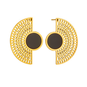 European American Style Gold Plated Stainless Steel Hollow Fan Shape Stud Earrings Geometric Party Jewelry E5855 - Product Image 5