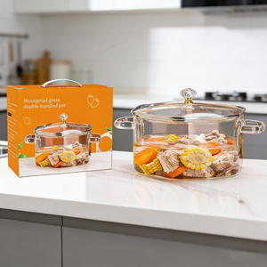 Marmite <span class=keywords><strong>de</strong></span> <span class=keywords><strong>cuisson</strong></span> en verre borosilicate <span class=keywords><strong>de</strong></span> haute qualité avec couvercle, résistante à la chaleur, transparente, compatible micro-ondes et lave-vaisselle, vente en gros - Product Image 4