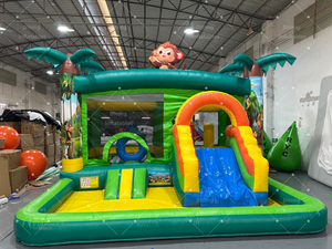 Château <span class=keywords><strong>gonflable</strong></span> commercial Jungle Monkey avec toboggan et piscine à balles, maison de saut <span class=keywords><strong>gonflable</strong></span> pour fête d'anniversaire en plein air - Product Image 3