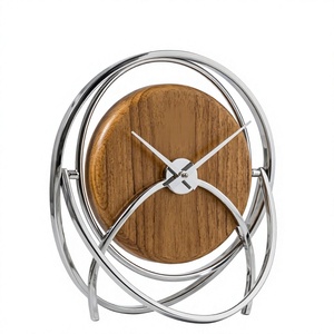 Modern Wooden <b>Desk</b> Clock with Chrome Metal Frame Analog Quartz Table Clock for <b>Office</b> Home Decor - Product Image 2