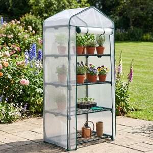 Serre miniature portable à 4 niveaux, intérieure/extérieure, transparente, avec porte zippée, pour utilisation en jardin - Product Image 1