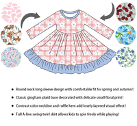 Nouvelle Arrivée Robe Quotidienne à Volants pour Enfants, Motif Floral Écossais et Blocs de Couleurs, Robe Personnalisée en Bambou pour Bébés Filles Printemps & Automne