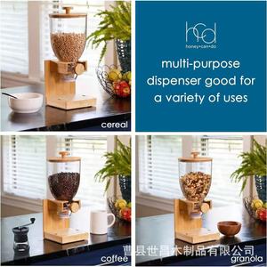 Dispensador de cereales de madera con tapa, contenedor hermético para almacenamiento de granos en la cocina, para alimentos secos, forma cilíndrica de madera maciza - Product Image 5