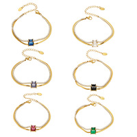 Bracelet en zircon coloré pour femme, plaqué or 18 carats, acier inoxydable, double couche, chaîne chevrons, bijoux résistants au ternissement