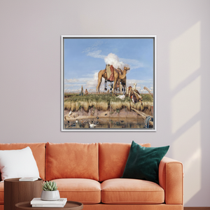 Oriental Camel Caravan Canvas Print: Rustic Desert Art,WHITE <b>FRAMED</b> CANVAS - Product Image 3