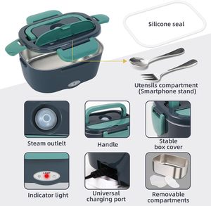 Boîte à lunch électrique 60W 12V 24V 110V, chauffe-aliments portable de 1,8 L pour voiture/camion/maison, boîte auto-chauffante de 1,8 L - Product Image 5