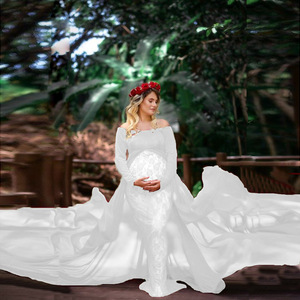Nuovo vestito di maternità in Chiffon estivo per le donne incinte gonna lunga fotografia lunga fino al pavimento con maniche corte a maglia - Product Image 1