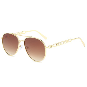 Gafas de Sol de Moda con Cadena Rosa 2024, Gafas de Sol de <span class=keywords><strong>Aviador</strong></span> con Parte Superior Redonda Dorada y Elegante para Mujer, Diseño de Marca, Montura Metálica - Product Image 5