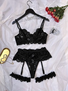 New Hot Selling Sexy Lingerie Fun Lingerie High-end French Lace <b>Perspective</b> Comfortable Embroidery Sexy Set of Three Pieces - Product Image 6
