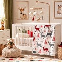 Couverture bébé en polaire douce imprimée rennes de Noël, réversible double face, épaisse et chaude, en sherpa, pour enfants, décoration de lit, décorations de fêtes