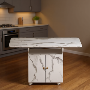 Tavolo da pranzo pieghevole in marmo bianco da 47 pollici con mobiletto contenitore per cucina - Product Image 2