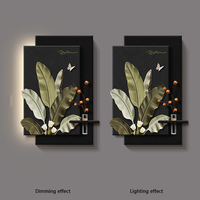 Peinture LED à double couche en grès de style médiéval pour mur de fond de salon et couloir, avec plantes vertes, décoration artistique