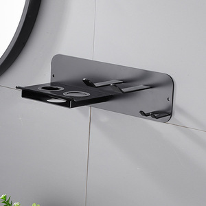Support mural pour sèche-cheveux Saint Ruijia, étagère de rangement noire pour salle de bain avec crochets et plateau, capacité de 2500 g - Product Image 1