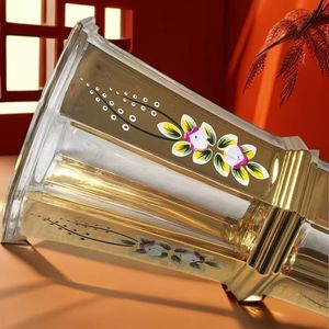Enamel Color, Hand-painted <b>Real</b> Gold, <b>Crystal</b> Glass Flower Arrangement Vase Home Decorations Living Room Ornaments 28CM Enamel C - Product Image 2