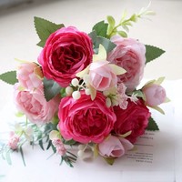 Fleur de pivoine artificielle à 5 têtes, branche de pivoine artificielle en soie pour la décoration de mariage et de la maison