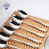Ensemble de 24 couverts à manche plaqué or avec support en fer, finition miroir, en acier inoxydable 201, fourchettes et cuillères pour la rentrée scolaire