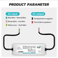 Alimentation industrielle à découpage pour LED, étanche IP67, simple sortie, LPV-75H-24V CE ROHS HVIELE, entrée 200-240V, sortie 24V/3.2A, efficacité 89%