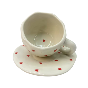 Conjunto de Xícara e Pires de Cerâmica 280ML com Decoração Sob Esmalte Direto da Fábrica Estilo Ins Design Criativo de Coração Irregular Pintado à Mão Bandeja para Xícara de Café - Product Image 3
