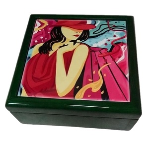 Square Wooden Jewellery <strong>Box</strong> with Sublimation <strong>Ceramic</strong> Tile - Product Image 1