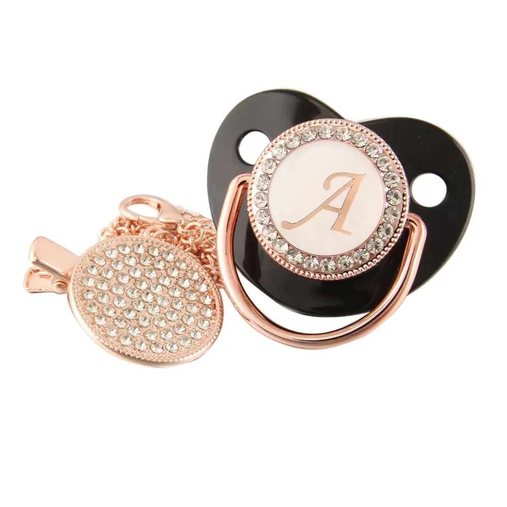 26 Letters High-end Soothe Playing Mouth Black Rose Gold Baby Sleeping Pacifier Factory Direct Sales