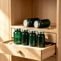Bouteilles de pilules en plastique PET vert personnalisées avec bouchon en acrylique à bord doré, flacons vides pour comprimés, capsules, emballages de compléments alimentaires