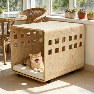 All-Season Modern Design Fashion Cute Custom Wooden cat <strong>House</strong> <strong>Dog</strong> Bed EcoFriendly Colorless Odorless Durable Mobile Wheels Added - Product Image 6