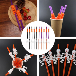 Pailles à thème Halloween, pailles en plastique créatives, visage de squelette, citrouille, fournitures ou cadeaux de fête, décoration de table, style thé et cocktails - Product Image 3