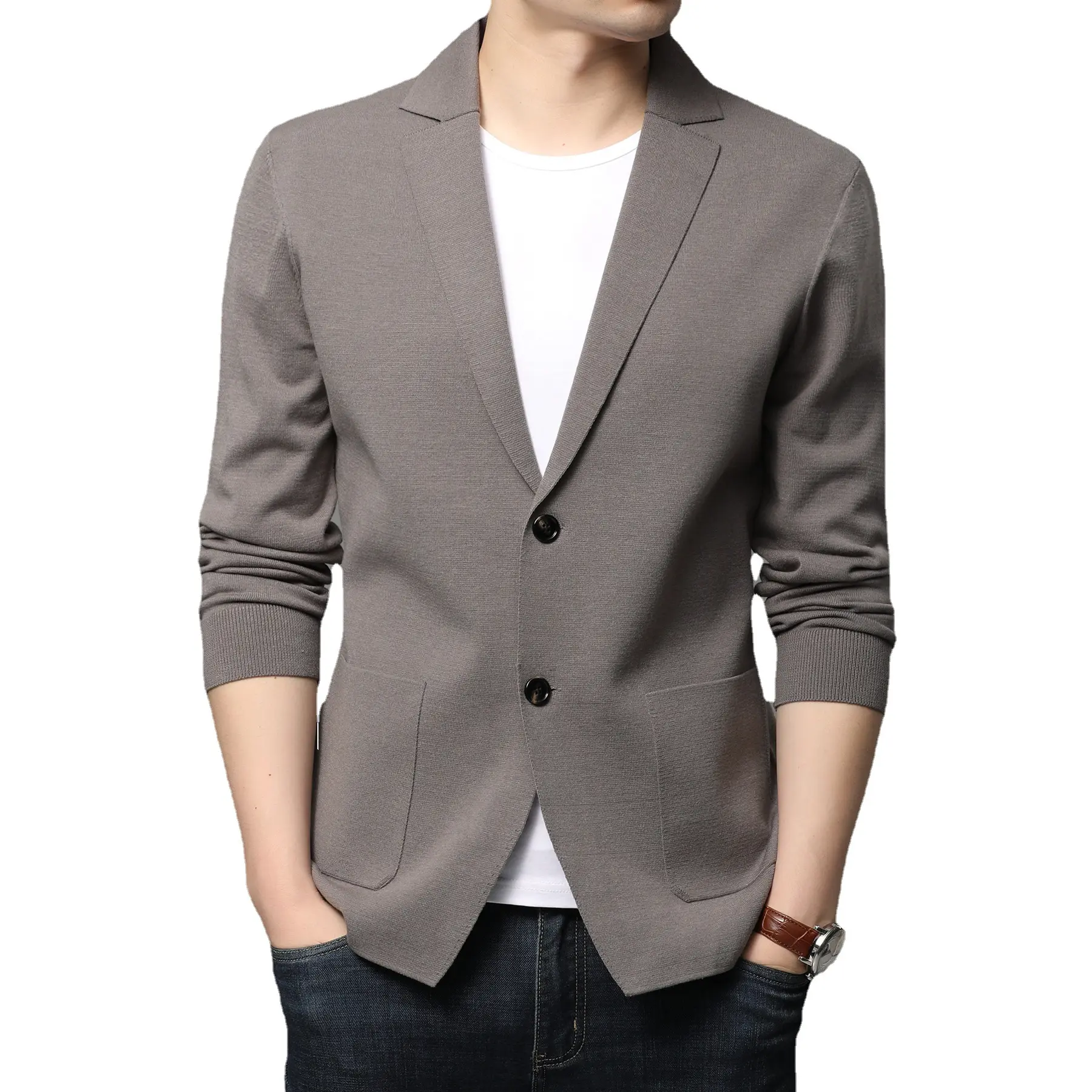 72820 Autumn Men Formal Slim Fit Fashion Blazer Solid Color Turndown Collar Jackets Classic Double Buttons Men Office Outerwear