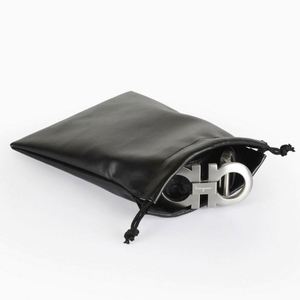 Custom Print Logo Black PU Leather <b>Drawstring</b> <b>Pouch</b> Waterproof Leather Earphone Jewelry <b>Drawstring</b> Bag - Product Image 4