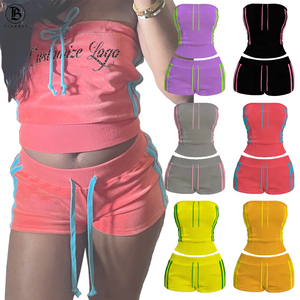 Completo Set Estivo 2026 Nuovi Arrivi Abbigliamento <span class=keywords><strong>Donna</strong></span>: Top Corto Personalizzato e Pantaloncini con Coulisse a Strisce Laterali - Tuta Sportiva Streetwear - Product Image 2