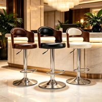 Tabouret haut moderne en bois massif pivotant avec base en acier inoxydable, design écologique pour salon, cuisine, mariage et hôtel