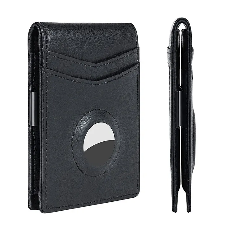 Yeni otomatik çift kat cüzdan AirTag Tracker koruyucu RFID kalkan kart çantası cüzdan