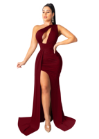 Nuevo Vestido de Noche Largo Elegante sin Mangas con Abertura Alta y Un Hombro Descubierto para Fiesta de Gala