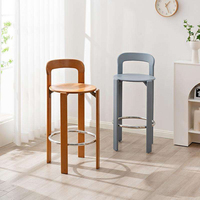 Tabouret de bar minimaliste nordique Rey, dossier en U monobloc, anneau de pied argenté, design robuste pour bar à domicile, cuisine, café, restaurant