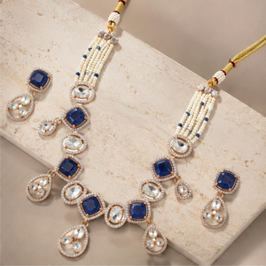 Rose 925 Silver Sapphire <b>Statement</b> <b>Necklace</b> Set with Diamond Accents and Beaded Chain for Women Wedding Jewelry - Product Image 3