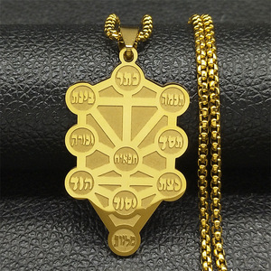 Kabbale Arbre de Vie Amulette Pendentif Collier pour Femmes Hommes Acier Inoxydable Or Couleur Juif Hébreu Chaîne Bijoux collier (NL292) - Product Image 4