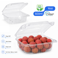 Boîte alimentaire en PET transparent en gros, 250 ml, 500 ml, pour salades et fruits à emporter, certifiée BRC ISO