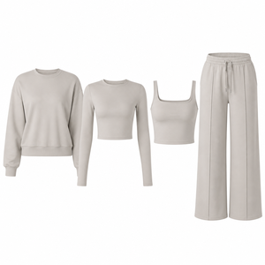 Women 2pcs Yoga Set <b>Long</b> Sleeve Top Tank Jogger Sweatpants Sweatshirt Sports Bra Gym Workout Fitness Clothing - Product Image 3